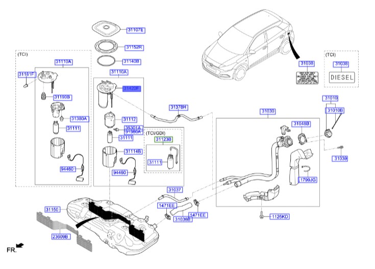 کنیستر بنزین Hyundai/KIA Genuine Parts – MOBIS I20  31420C8000