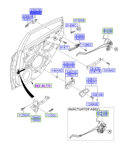 شاسی دستگیره درب جلو بیرونی چپ هیوندای سانتافه  Hyundai/KIA Genuine Parts – MOBIS   826521R060