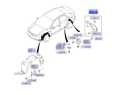 شل گیر چرخ عقب راست | Hyundai/KIA Genuine Parts – Mobis | سراتو مدل 2010 سایپایی و وارداتی-سراتو کوپه مدل 2010 تا 2013  868221M000