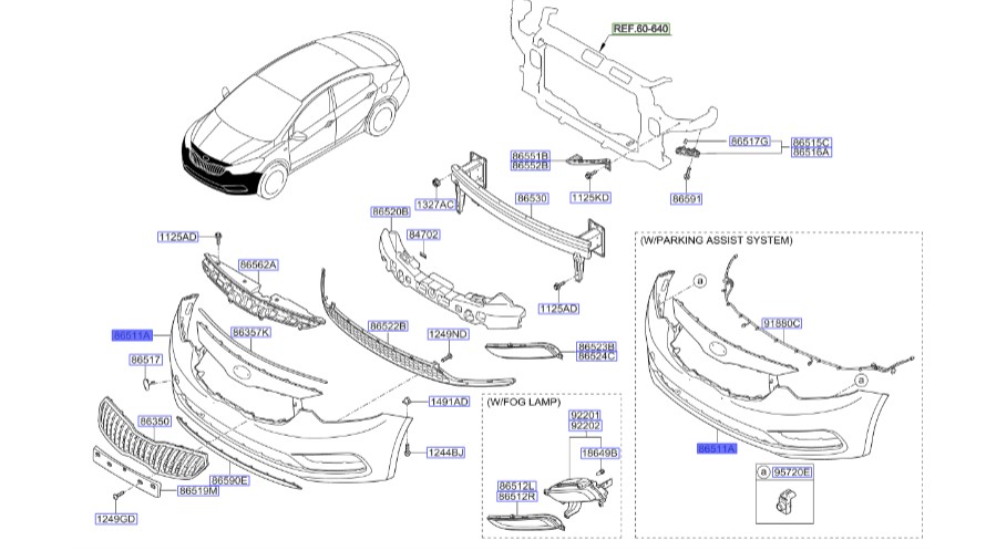 سپر جلو سراتو ۲۰۱۷ | Hyundai/KIA Genuine Parts | سراتو YD مدل ۲۰۱۴ تا ۲۰۱۸   86511A7210