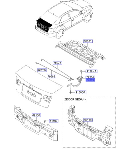 لولای در صندوق عقب چپ سراتو |لولای درب صندوق عقب | Hyundai/KIA Genuine Parts – MOBIS | سراتو TD مدل 2010 سایپایی و وارداتی | 792101M000