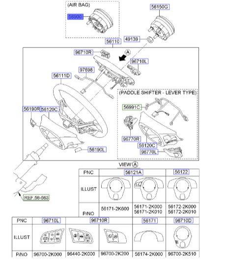 ایربگ جلو چپ (منطبق با سراتو سایپا) | Hyundai/KIA Genuine Parts – Mobis | سراتو TD مدل 2010 سایپایی و وارداتی – سراتو کوپه TD مدل 2010 تا 2013  569001M400WK