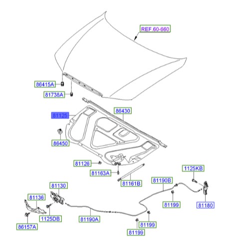 نمد کاپوت آزرا  Hyundai/KIA Genuine Parts – MOBIS    811253L010 