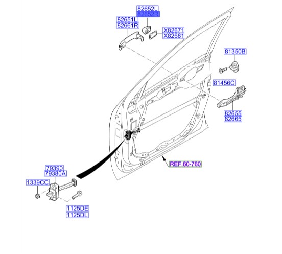 کاور دستگیره بیرونی درِ جلو(جا شستی دستگیره جلو )، سمت راست موهاوی 826622j010 Hyundai/KIA Genuine Parts – MOBIS