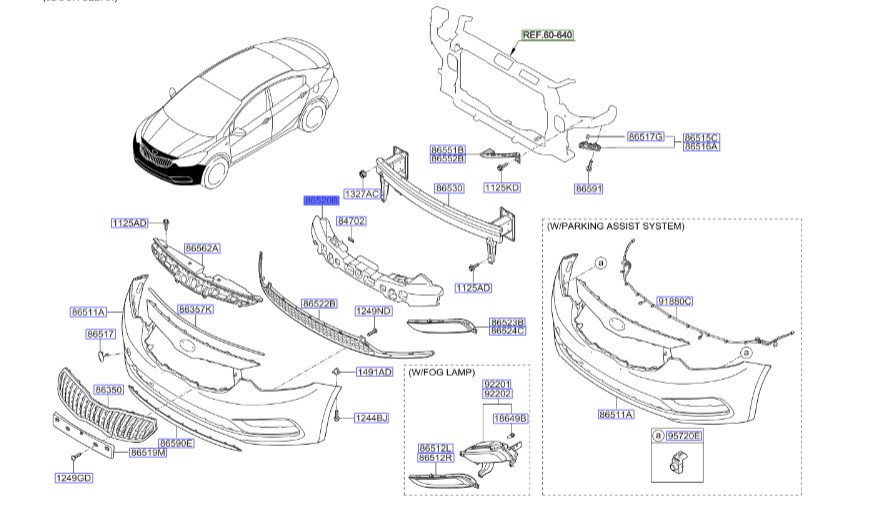 فوم سپر جلو سراتو 2014 | Hyundai/KIA Genuine Parts | سراتو مدل 2014 تا 2018 86520A7250
