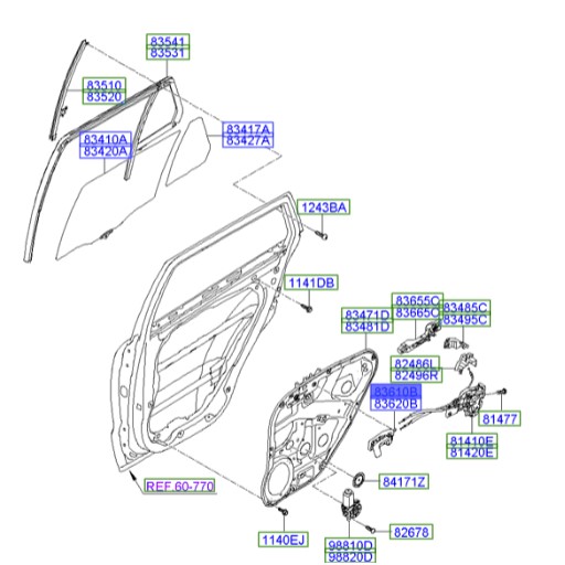 دستگیره داخلی عقب چپ سانتافه  Hyundai/KIA Genuine Parts – MOBIS    836102B010
