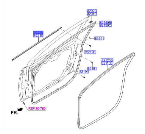 زه آبگیر درب جلو راست النترا   Hyundai/KIA Genuine Parts – MOBIS    822203X000