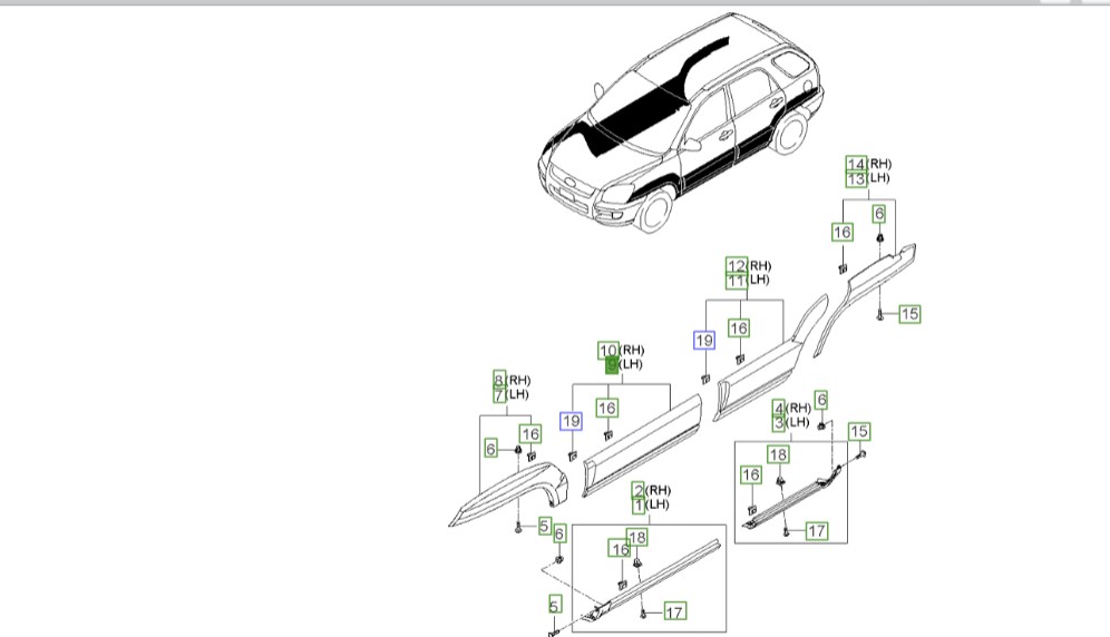 گارنیش در جلو چپ اسپورتیج | Hyundai/KIA Genuine Parts | اسپورتیج KM مدل ۲۰۰۸ تا ۲۰۱۰