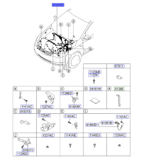 دسته سیم کنترل موتور | Hyundai/KIA Genuine Parts – Mobis | سراتو TD مدل 2010 سایپایی و وارداتی – سراتو کوپه TD مدل 2010 تا 2013  913441M110