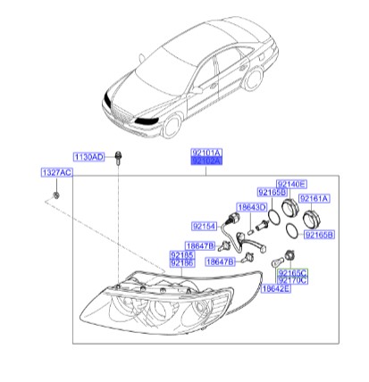 چراغ جلو کامل راست هیوندای آزرا  Hyundai/KIA Genuine Parts – MOBIS  921023L620