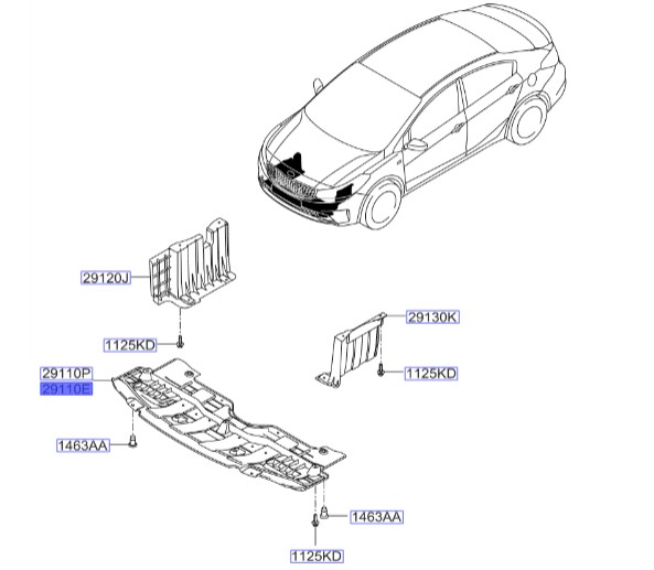 سینی زیر موتور سراتو 2016 | Hyundai/KIA Genuine Parts | سراتو YD مدل 2014 تا 2018   29110A7500