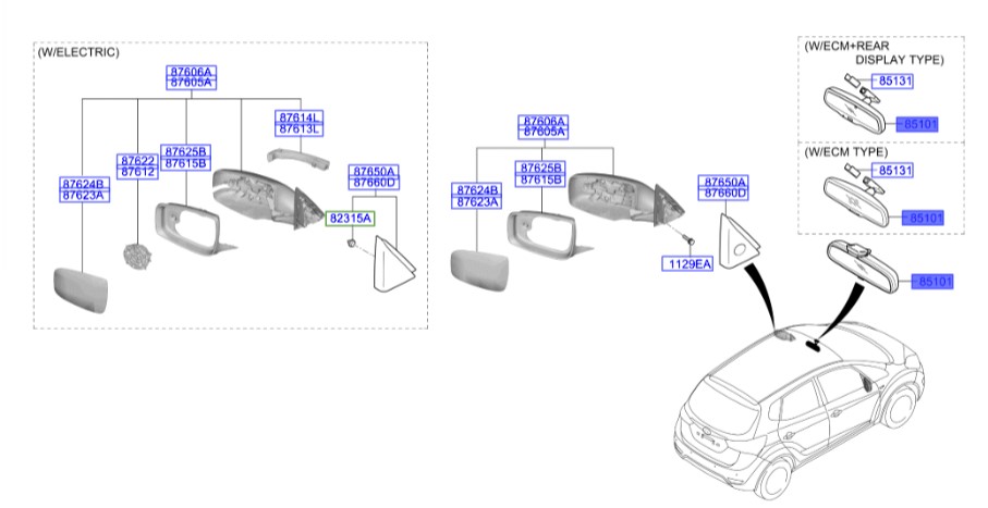 آینه داخل هیوندای Hyundai/KIA Genuine Parts – MOBIS   IX35  851013F400