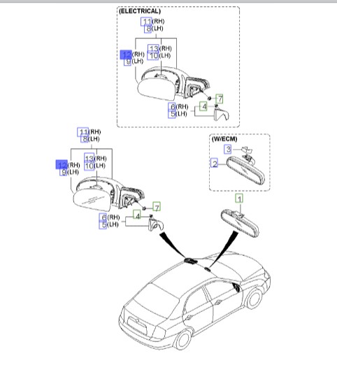 شیشه آینه بغل راست | Hyundai/KIA Genuine Parts – Mobis|سراتو مدل 2007 تا 2009  876212F150