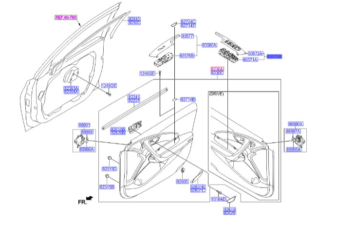 کلید شیشه بالابر جلو چپ با قاب آزرا  Hyundai/KIA Genuine Parts – MOBIS  935703V010YD