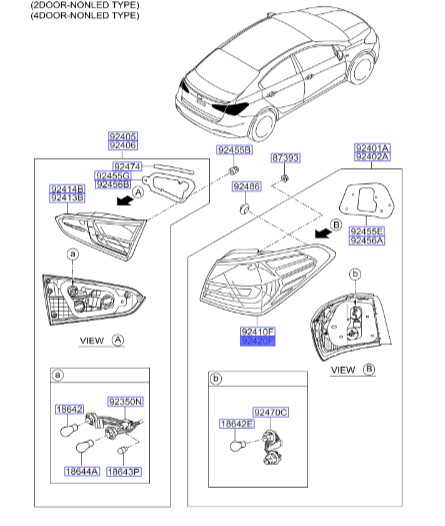 چراغ خطر عقب راست سراتو 2014 (بدون لامپ) | Hyundai/KIA Genuine Parts – MOBIS | سراتو YD مدل 2014 تا 2018  92420A7010