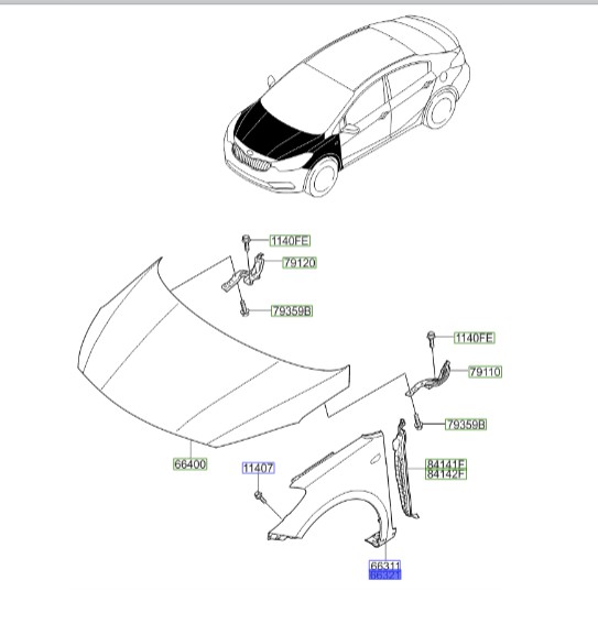 گلگیر جلو راست سراتو YD | 66321A7000 | Hyundai/KIA Genuine Parts – MOBIS