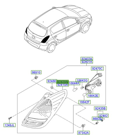 چراغ خطر عقب نیمه راست Hyundai/KIA Genuine Parts – MOBIS    I20  924201J000 