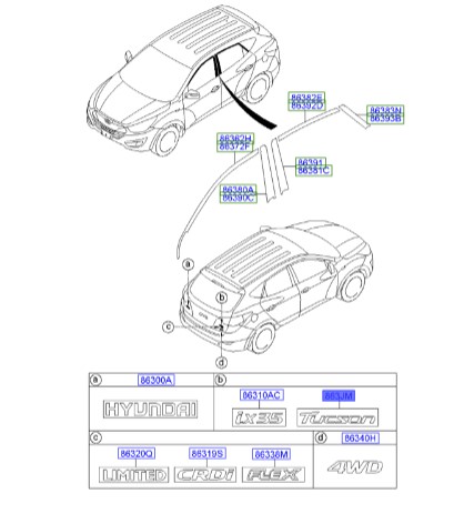 آرم توسان 2013 | لوگوی TUCSON | نوشته TUCSON | آرم عقب توسان | Hyundai/KIA Genuine Parts – MOBIS | Hyundai Tucson مدل 2009 تا 2013 | 863102S000