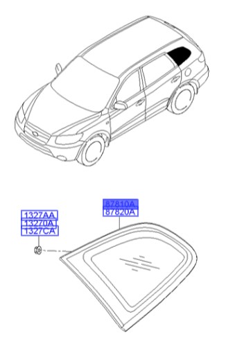 شیشه لچکی عقب راست هیوندای سانتافه  Hyundai/KIA Genuine Parts – MOBIS   878102B200