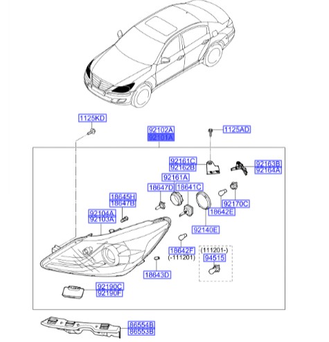 چراغ جلو کامل چپ جنسیس  Hyundai/KIA Genuine Parts – MOBIS  921013M270 