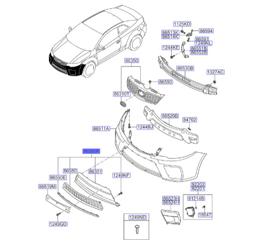 جلو پنجره پایین سپر کیا سراتو کوپه اصلی موبیس | شبکه رادیاتور جلو | Hyundai/KIA Genuine Parts – MOBIS | سراتو TD کوپه مدل 2010 تا 2013 | کد فنی 865601M310