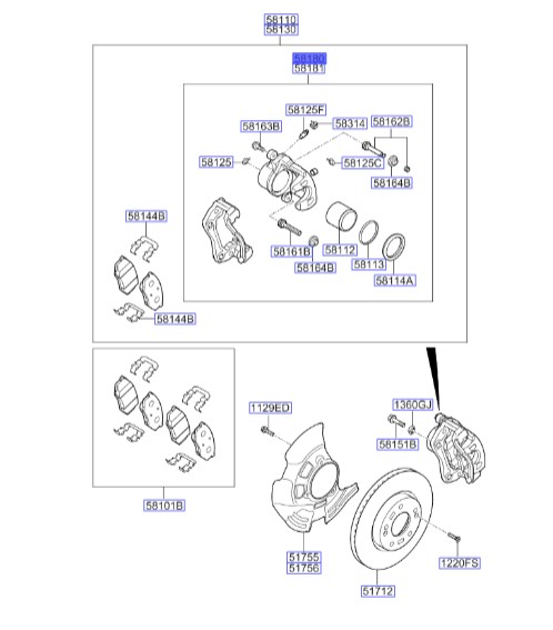 سیلندر ترمز جلو چپ اوپتیما و آزرا گرنجور   Hyundai/KIA Genuine Parts – MOBIS 581802TA20 