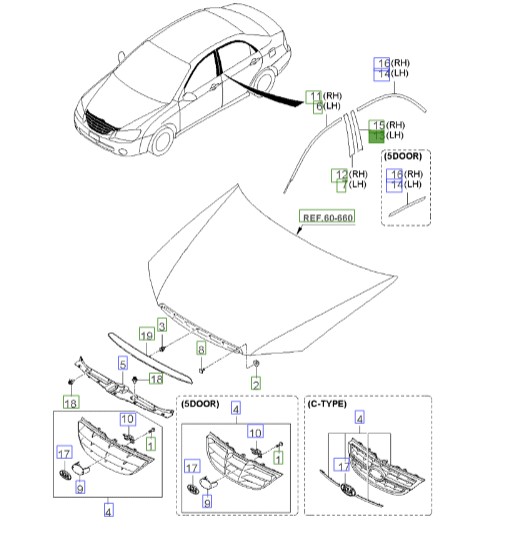 زه قاب عقب درب عقب چپ سراتو 2006 | نوار قاب عقب درب عقب چپ | زه ستون عقب درب عقب چپ | Hyundai/KIA Genuine Parts – MOBIS | سراتو LD | 863812F001