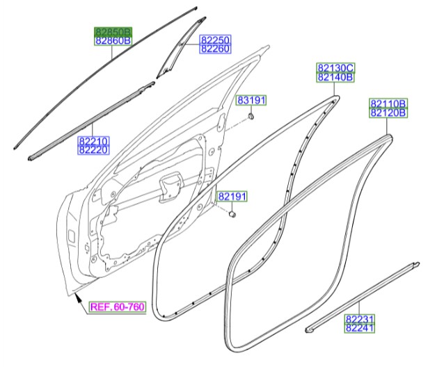 زه درب جلو چپ آزرا  Hyundai/KIA Genuine Parts – MOBIS  82850G8010
