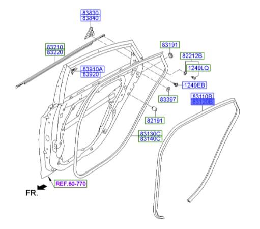 نوار دورستون عقب راست سوناتا  Hyundai/KIA Genuine Parts – MOBIS  831203S000 