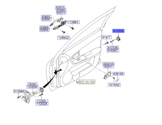 زبانه قفل درب | Hyundai/KIA Genuine Parts – MOBIS | سراتو مدل 2007 تا 2009  813502F010