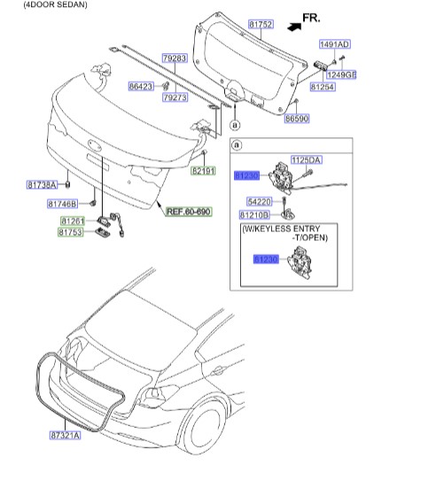 قفل صندوق عقب سراتو 2015 | قفل داخلی صندوق عقب | Genuine Parts | سراتو YD  81230A7020