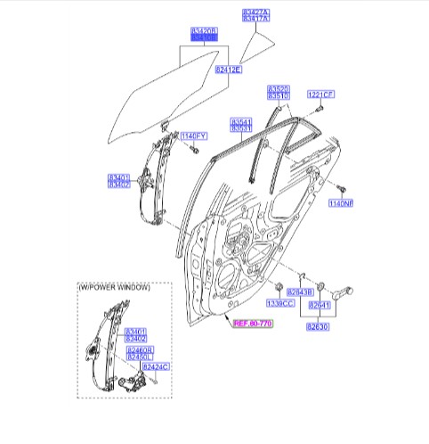 شیشه درب عقب چپ کرمان موتور  Hyundai/KIA Genuine Parts – MOBIS   I20 83410C7000