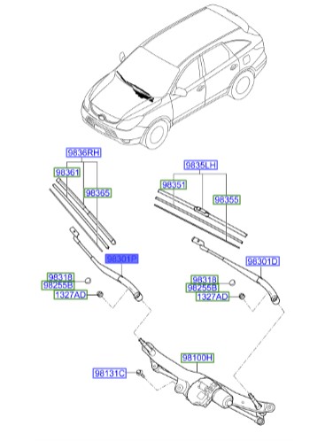 پایه برف پاک کن جلو راست هیوندای Hyundai/KIA Genuine Parts – MOBIS  IX55  983213J050