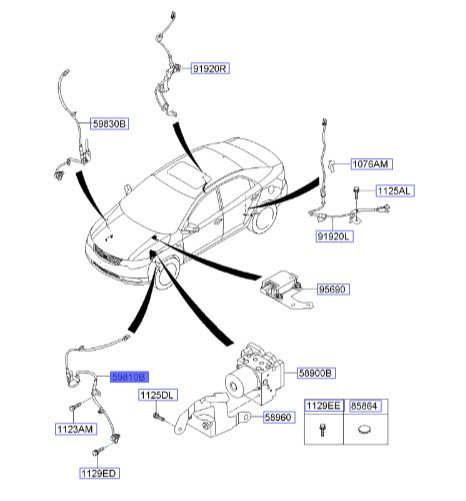 سنسور abs جلو چپ سراتو | Hyundai/KIA Genuine Parts | سراتو TD مدل 2010 سایپایی و وارداتی – سراتو کوپه TD مدل 2010 تا 2013 598101M300