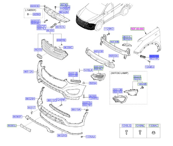 کشویی سپر جلو چپ هیوندای سانتافه  Hyundai/KIA Genuine Parts – MOBIS   86513B8000