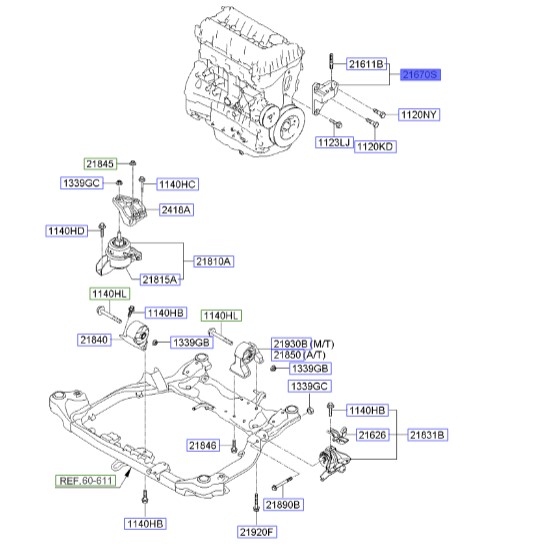 پایه دسته موتور آزرا   Hyundai/KIA Genuine Parts – MOBIS  2167025003