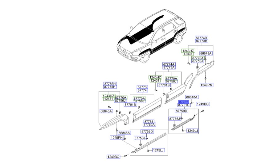 گارنیش روی رکاب راست اسپورتیج | Hyundai/KIA Genuine Parts – MOBIS | اسپورتیج KM مدل 2008 تا 2010