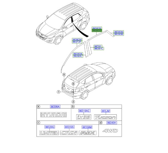 زه کمانی بالای درب عقب راست توسان IX35 | زه بالای شیشه | Hyundai/KIA Genuine Parts – MOBIS | 863922S000