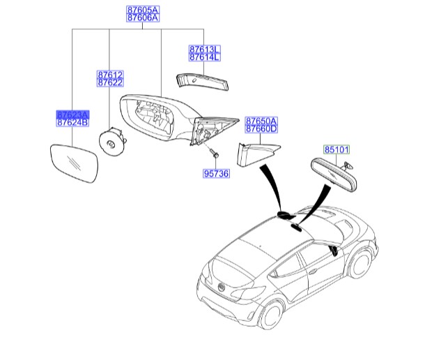 شیشه آینه چپ ولستر Hyundai/KIA Genuine Parts – MOBIS  876112V110