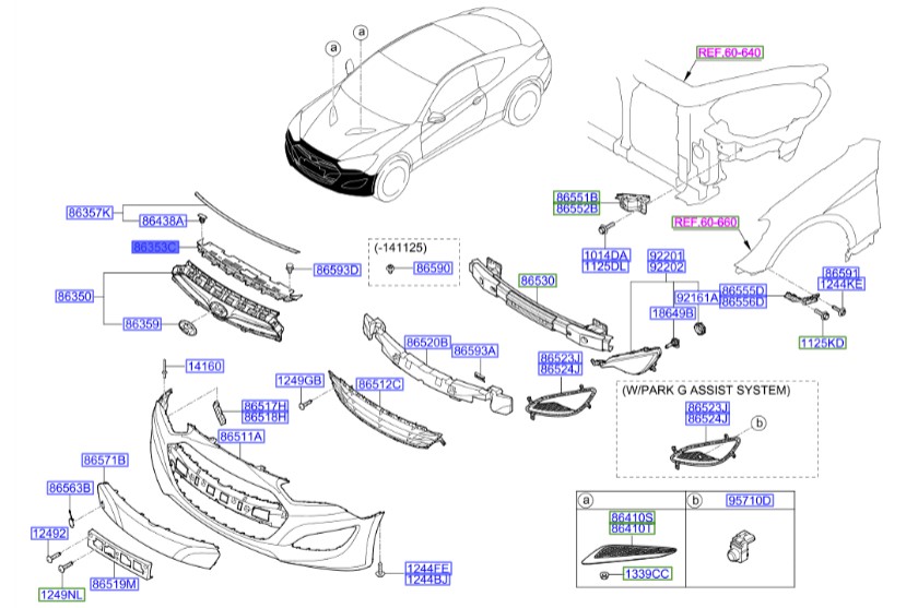 قاب بالای جلوپنجره و رادیاتور جنسیس_کوپه  Hyundai/KIA Genuine Parts – MOBIS   863612M300 