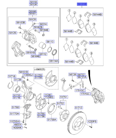 لنت ترمز جلو سراتو | لنت ترمز دیسکی جلو | لنت ترمز چرخ جلو | Hyundai/KIA Genuine Parts – MOBIS | سراتو TD مدل 2010 تا 2013 | 581011MA20