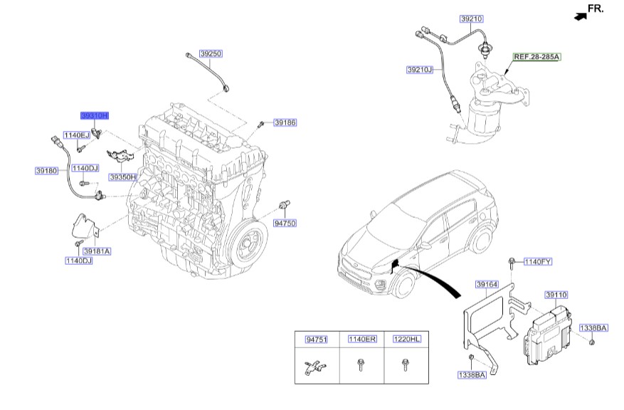سنسور وضعیت سیلندرها اسپورتیج | Hyundai/KIA Genuine Parts | اپتیما JF  جی تی لاین – سورنتو UM  – اسپورتیج QL  – سانتافه DM  – سوناتا LF – توسان TL 