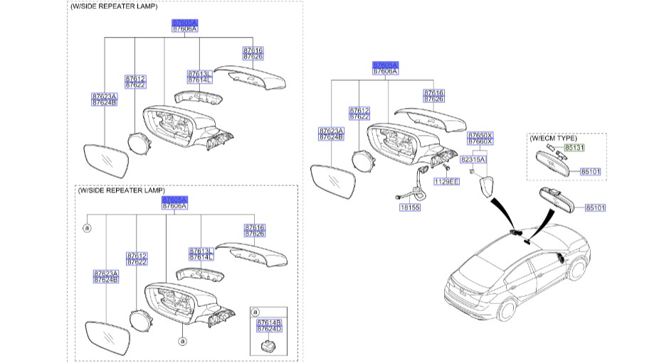 آینه بغل چپ سراتو 2014 | Hyundai/KIA Genuine Parts | سراتو YD مدل 2014 تا 2018 87610A7BD0