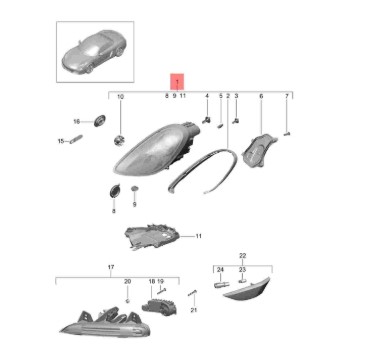 چراغ جلو سمت چپ پورشه باکستر اورجینال