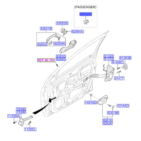 شاسی دستگیره درب جلو بیرونی راست Hyundai/KIA Genuine Parts – MOBIS    I20  826521J050 