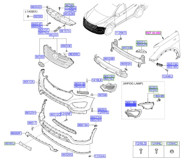 توری داخل سپر سانتافه  Hyundai/KIA Genuine Parts – MOBIS   86564B8010
