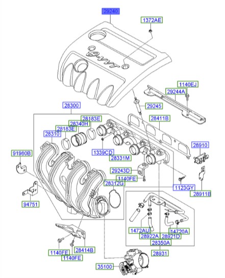 قاب روی موتور سوناتا   Hyundai/KIA Genuine Parts – MOBIS   2924025020 