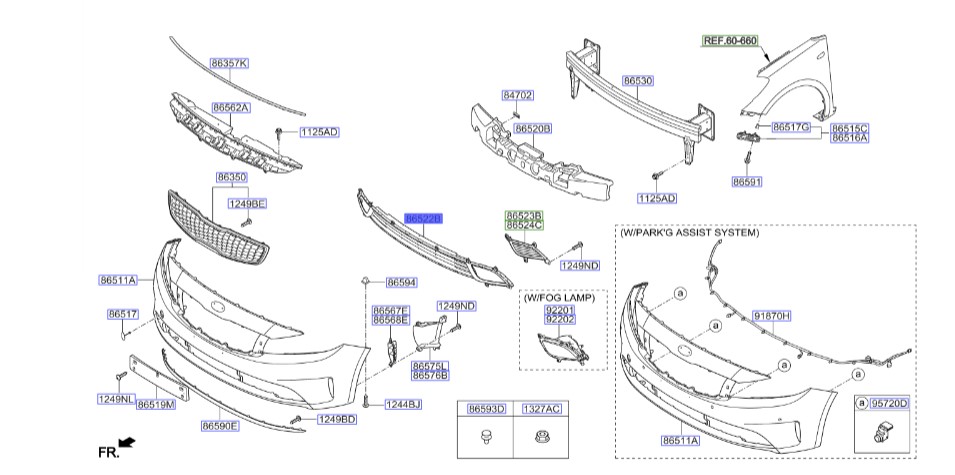 توری سپر جلو سراتو 2014 | Hyundai/KIA Genuine Parts | سراتو YD مدل 2014 تا 2018  86522A7800