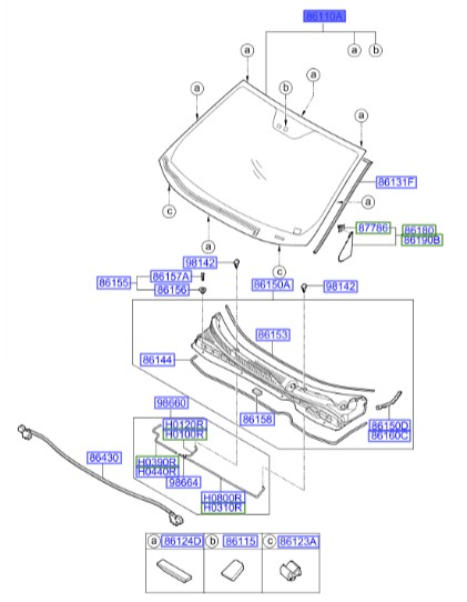 شیشه جلو توسان  Hyundai/KIA Genuine Parts – MOBIS    861102S070 