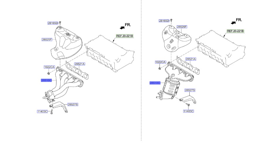کاتالیزور اگزوز / منیفولد دود سراتو | منیفولد کاتالیزوری اگزوز | Hyundai/KIA Genuine Parts – MOBIS | 285102E490